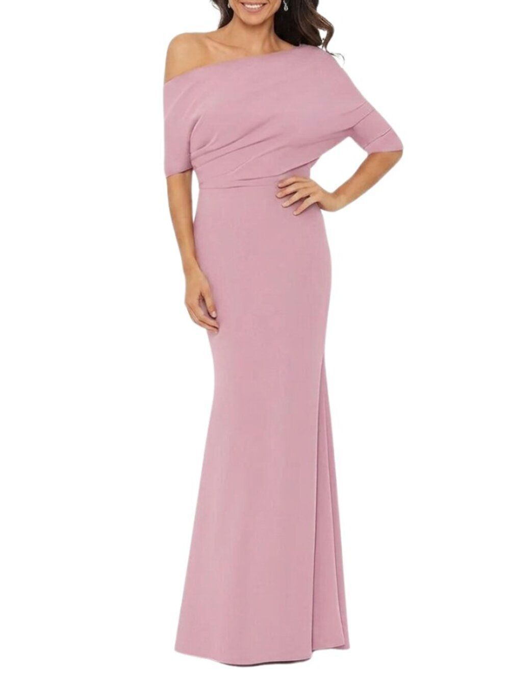 NWT Betsy & Aadam Madeline Scuba Crepe Off Shoulder Gown in Rose